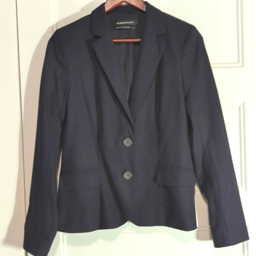 Club Monaco Black Pinstripe Blazer Fine Wool